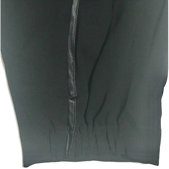 VINCE Satin Piped Wrap Seam Pant Pull On Tuxedo Trouser Jogger Crop Black - Picture 6 of 7